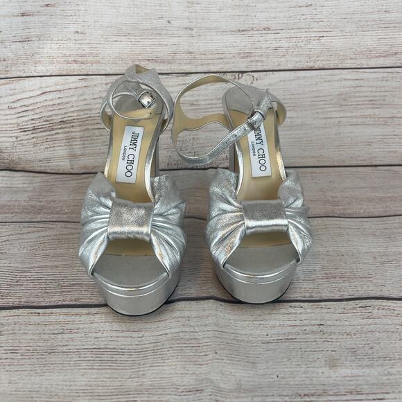 Jimmy Choo Heloise 120 Nappa Womens Sz EUR 37 US 7 Platform Sandal Heels Silver - Picture 3 of 9